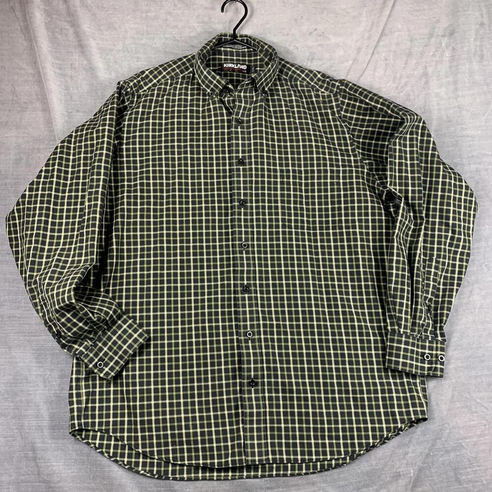Kirkland Signature Mens XL Checkered Long Sleeve Shirt Non-Iron Cotton